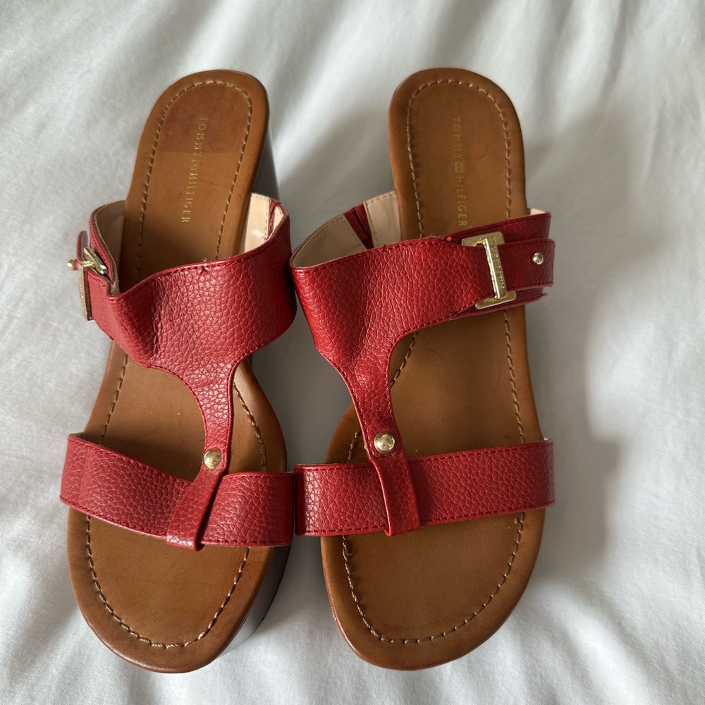 Tommy Hilfiger wedge sandals shoes red